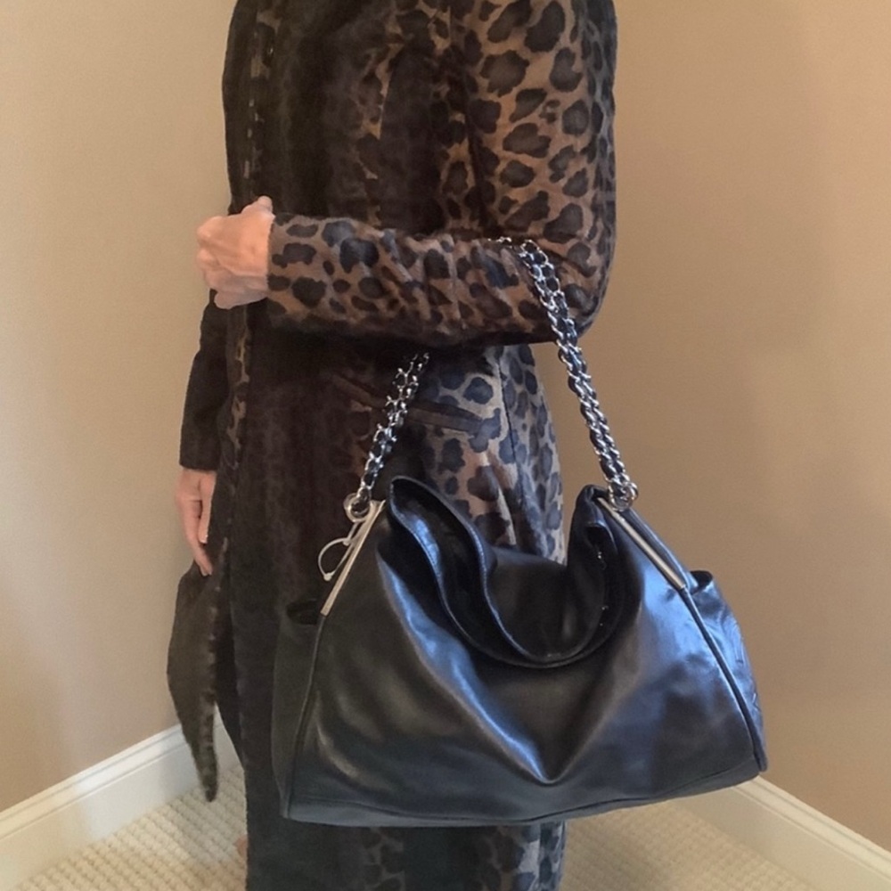 CHANEL Women's Large Ultimate Hobo Soft Black Lamb’s Skin w/ Silver Accents EUC - Picture 8 of 15